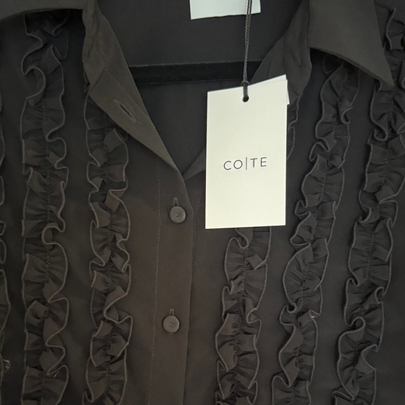 Black Ruffle-Front Button-Up Blouse - Picture 4 of 8